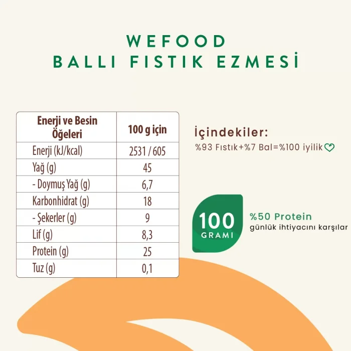 BUĞZ Wefood Ballı Fıstık Ezmesi Fıstık Parçacıklı Şekersiz (300 gr)