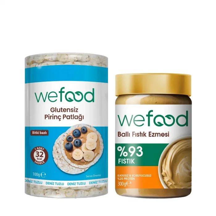 BUĞZ Wefood Ballı Fıstık Ezmesi Şekersiz (300 gr) ve Pirinç Patlağı Glutensiz (100 gr) 2li Set
