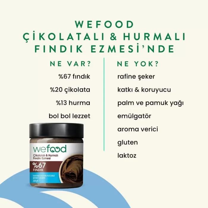 BUĞZ Wefood Çikolatalı Hurmalı Fındık Ezmesi (Şekersiz, Katkısız)
