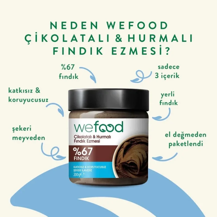 BUĞZ Wefood Çikolatalı Hurmalı Fındık Ezmesi (Şekersiz, Katkısız)