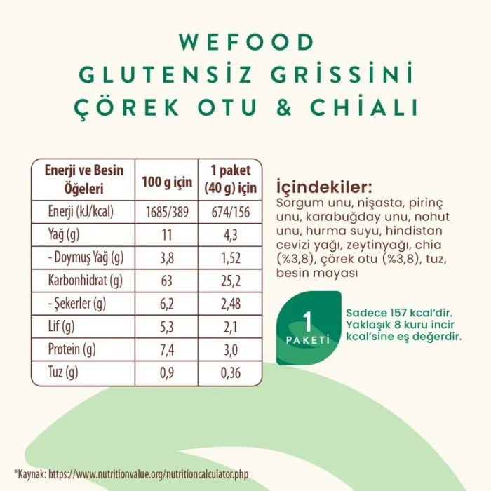 BUĞZ Wefood Glutensiz Grissini Çörek Otu & Chialı 40 Gr
