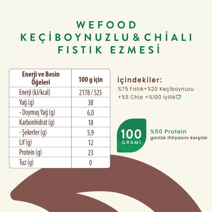 BUĞZ Wefood Keçiboynuzlu & Chialı Fıstık Ezmesi (300 gr)