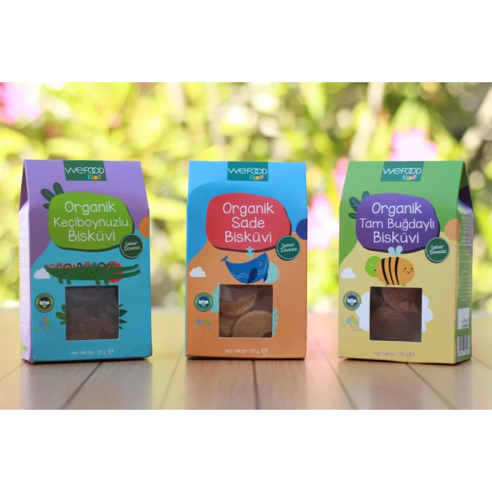 BUĞZ Wefood Kids Organik Bisküvi 3lü Set (Keçiboynuzlu & Sade (Tereyağlı) & Tam Buğdaylı)