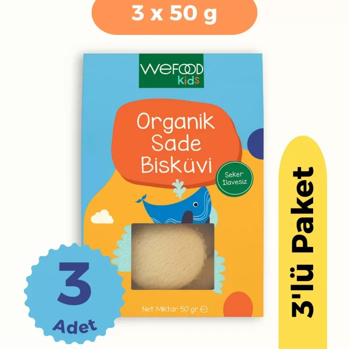 BUĞZ Wefood Kids Organik Sade Bisküvi Tereyağlı (50 gr) 3lü Set