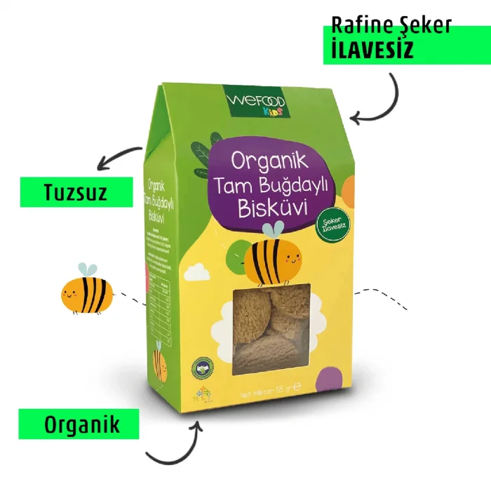 BUĞZ Wefood Kids Organik Tam Buğdaylı Bisküvi (55 gr) 3lü Set