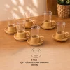 BUĞZ 12 Parça Çay Seti - Bambu Bardak Altığı - Çift Cidarlı Cam - 150 ml