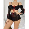 BUĞZ Kadın Siyah Etek Bustiyer Sexy Gecelik Takım 2157