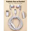 BUĞZ Kumandalı ve Silikon Başlıklı Beyaz Type C Kablolu Kulaklık - BUĞZ