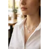 BUĞZ Pirinç Gümüş Renk Zirkon Taşlı Yonca Model Kadın Kolye - BUĞZ