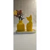 Oyuncak Laurel-wood 3 Parça Oval Tabaklı,Minyatür Vazo,Kedi Figür Seti(VERNİKLİ)