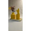 Oyuncak Laurel-wood 3 Parça Oval Tabaklı,Minyatür Vazo,Kedi Figür Seti(VERNİKLİ)
