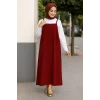 Kadın Bordo Basic Ayarlanabilir Askılı Jile Elbise