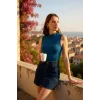 Kadın Mavi Kolsuz Balıkçı Yaka Basic Bluz