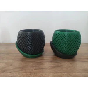 3D Tasarım İkiz dekoratif vazolar 10 cm 2 adet Yeşil ve Siyah