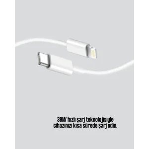 BUĞZ 30W Type-C Lightning Hızlı Şarj Kablosu 1.2m iPhone Uyumlu - BUĞZ