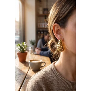 BUĞZ 316L Çelik Gold Renk Vintage Damla Model Küpe - BUĞZ