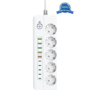 BUĞZ 3500w Akım Korumalı 5’li Grup Priz: 5x Usb + 5x Type-c Çıkışlı (2 Metre)