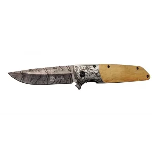 BUĞZ A2150c Kahve Kamp Çakısı 21cm- Manuel, Ahşap İşlemeli Sap,kemerlikli