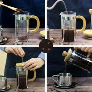 BUĞZ Ahşap Detaylı 600 ml Cam French Press