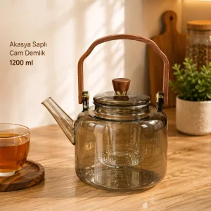 BUĞZ Akasya Saplı Demlik - 1200 ml - Borosilikat Cam
