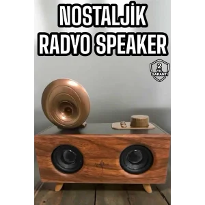 BUĞZ Bluetooth Hoparlör Ahşap Klasik Retro Gramofon Bluetooth Müzik Kutusu - BUĞZ