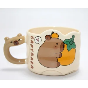 BUĞZ Capybara Figürlü Yayvan Formlu Porselen Kupa Bardak Alk5044