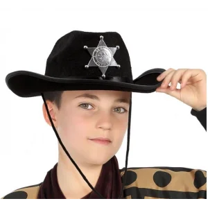 BUĞZ Çocuk Kovboy Şapkası Sheriff Şapkası Siyah Renk