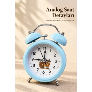 BUĞZ Dekoratif Alarmlı Masa Saati Desenli Analog Kadran - BUĞZ