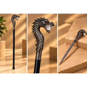 BUĞZ Dragon Büstü Kılıçlı Baston Alk1058