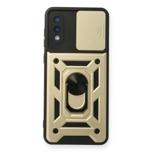 BUĞZ Galaxy A02 Kılıf Pars Lens Yüzüklü Silikon - Gold