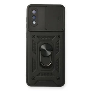 BUĞZ Galaxy A02 Kılıf Pars Lens Yüzüklü Silikon - Siyah
