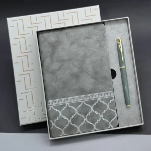 BUĞZ Gri Renk Defter Ve Metal Roller Kalem Seti