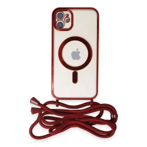BUĞZ İphone 11 Kılıf Divo Lazer Askılı Magsafe Kapak - Kırmızı