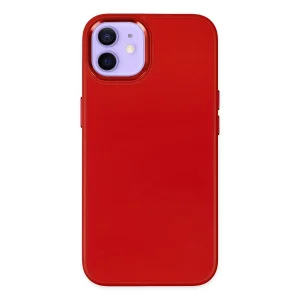 BUĞZ İphone 12 Kılıf Asya Deri Silikon - Kırmızı