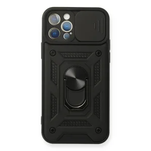 BUĞZ İphone 12 Pro Kılıf Pars Lens Yüzüklü Silikon - Siyah