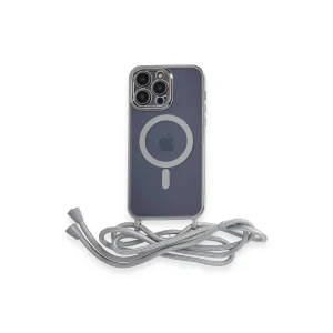 BUĞZ İphone 13 Pro Max Kılıf Divo Lazer Askılı Magsafe Kapak - Gümüş