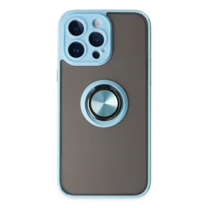 BUĞZ İphone 14 Pro Max Kılıf Montreal Yüzüklü Silikon Kapak - Buz Mavi