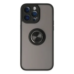 BUĞZ İphone 14 Pro Max Kılıf Montreal Yüzüklü Silikon Kapak - Siyah