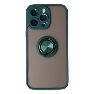 BUĞZ İphone 14 Pro Max Kılıf Montreal Yüzüklü Silikon Kapak - Yeşil