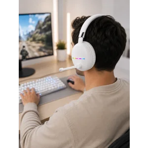 BUĞZ Kablosuz Bluetooth Mikrofonlu Beyaz Kulaklık  RGB Işıklı - BUĞZ