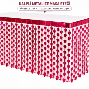 BUĞZ Kalpli Metalize Masa Eteği Kırmızı 75x300 Cm