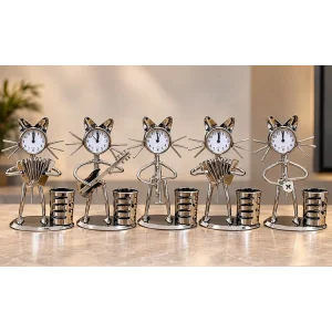 BUĞZ Metal Müzisyen Kedi Saatli Kalemlik Alk6229
