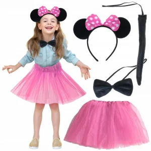 BUĞZ Minnie Kostüm Seti (pembe Tütü Etek + Pembe Taç + Papyon + Kuyruk)