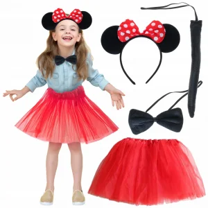 BUĞZ Minnie Mouse Kostüm Seti Etek Taç Kuyruk Papyon Gösteri Seti