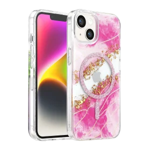 BUĞZ Onegif  İphone 14 Lotus Simli Magsafe Kapak - Pembe