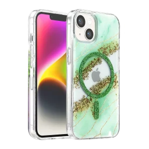 BUĞZ Onegif  İphone 14 Lotus Simli Magsafe Kapak - Yeşil