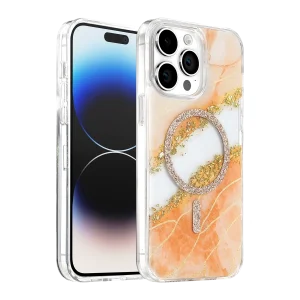 BUĞZ Onegif  İphone 14 Pro Max Lotus Simli Magsafe Kapak - Turuncu