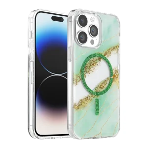 BUĞZ Onegif  İphone 14 Pro Max Lotus Simli Magsafe Kapak - Yeşil