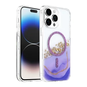 BUĞZ Onegif  İphone 15 Pro Max Lotus Simli Magsafe Kapak - Mor