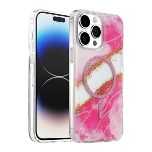 BUĞZ Onegif  İphone 15 Pro Max Lotus Simli Magsafe Kapak - Pembe